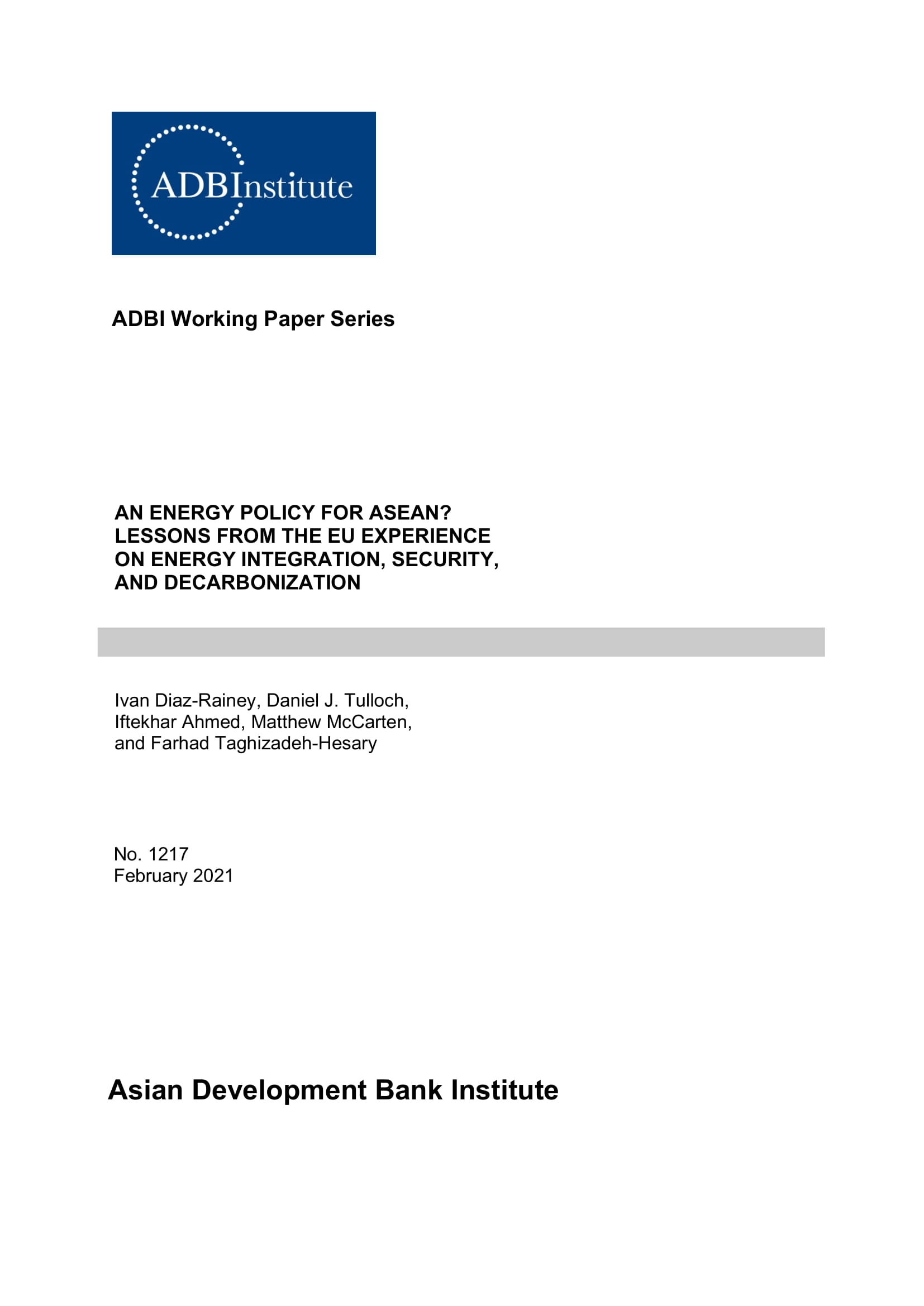 An energy policy for ASEAN Lessons from the EU experience on energy integration, security and decarbonization