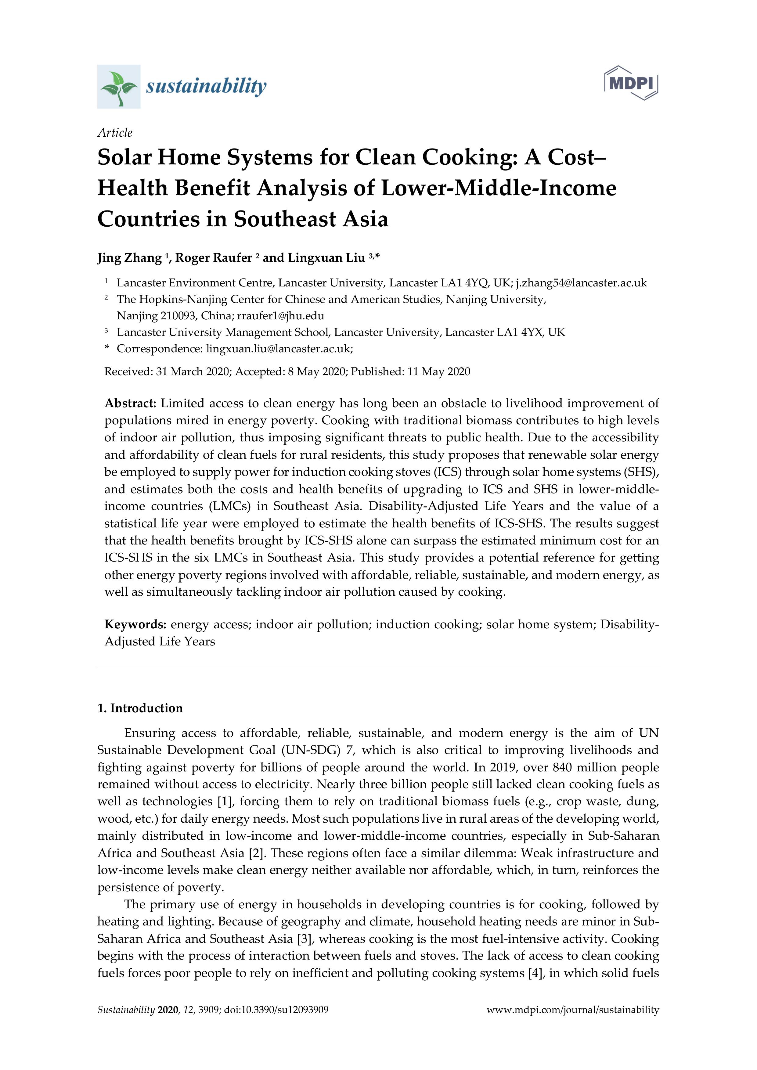 Solar home systems  for clean cooking: A cost-health benefit analysis of lower-middle-income countries in Southeast Asia